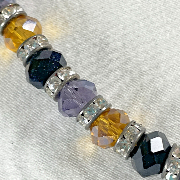 Artisan Made Faceted Beaded Necklace Bracelet Black Purple Silver Yellow Gold - Picture 2 of 7